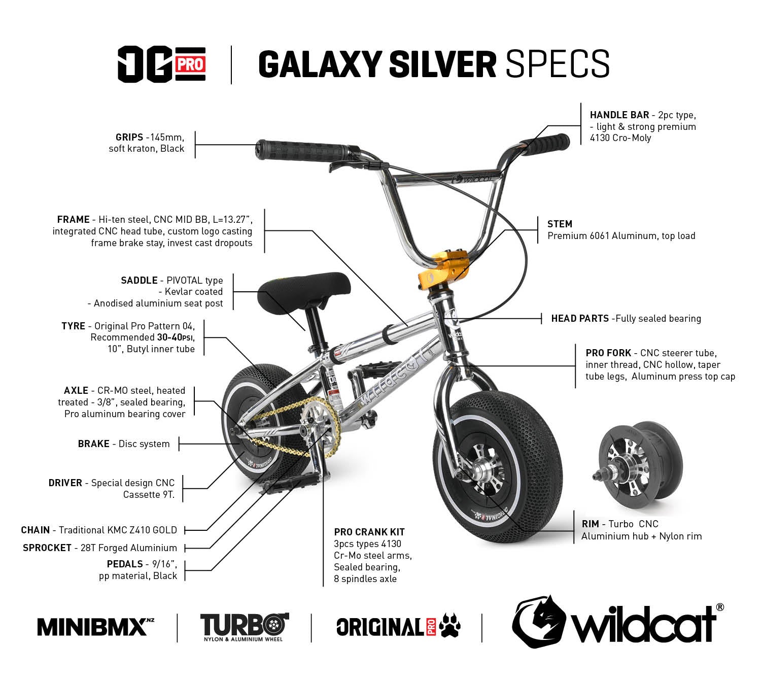 WILDCAT OG PRO GALAXY SILVER MiniBMX.nz